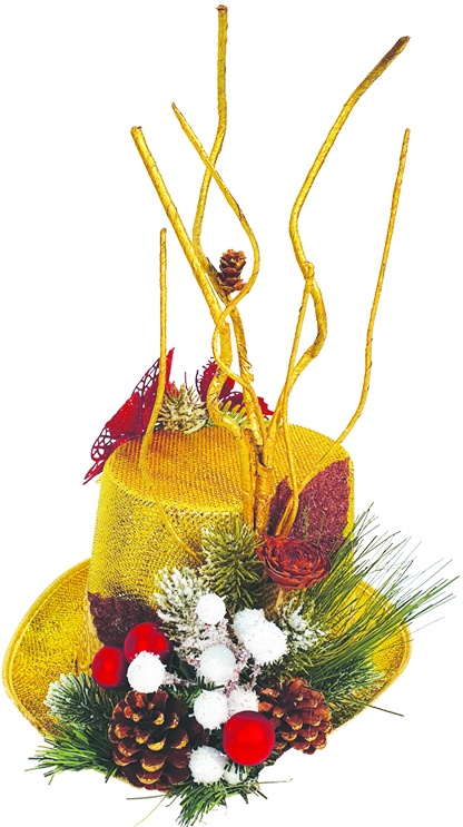 42cm Decorated Top Hat - Gold/Red