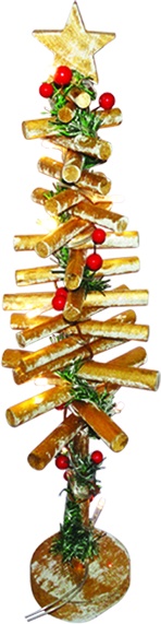 49cm Illuminated Log Tree w/ Berries - Gold/Green/Red