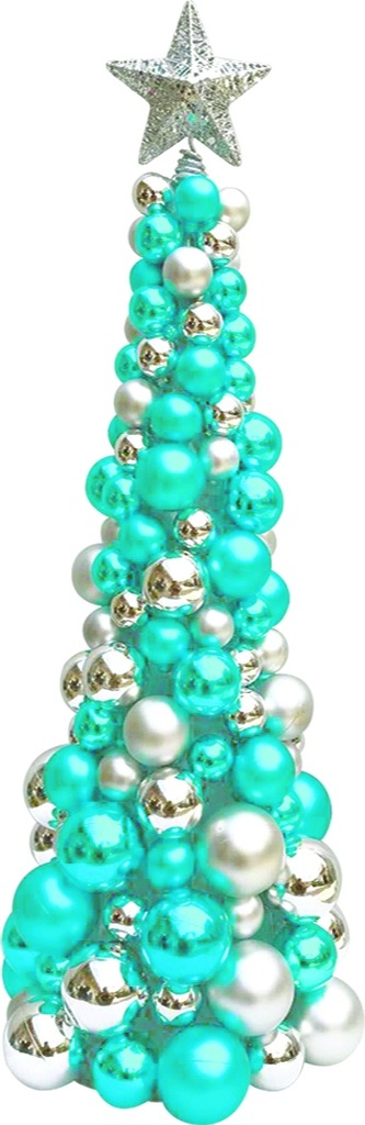 120cm Cone Bauble Tree w/ Star - Silver/Turquoise