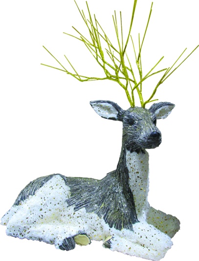 64cm x 50cm Sitting Statuesque Deer - White/Silver w/ Gold Antlers