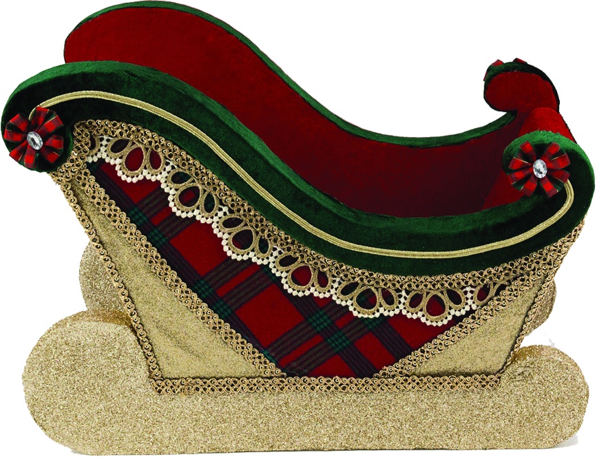 46cm x 32cm Plush Sleigh - Red/Green/Gold
