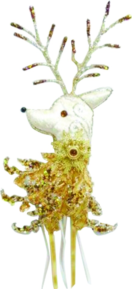 43cm Velvet Deer w/ Tassel - Ivory/Gold
