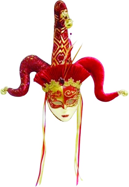 23cm Harlequin Mask - Gold/Red