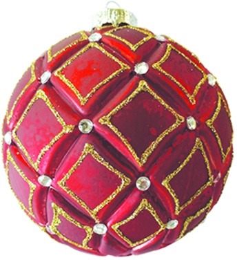 12cm Antique Finish Matte Glass Ball - Red/Silver