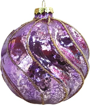 10cm Wavy Glass Ball - Purple/Gold