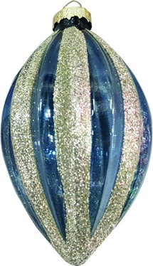 11cm Glittered Glass Drop - Blue/Silver
