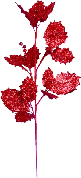 61cm Glittered Holly Berry Spray - Red