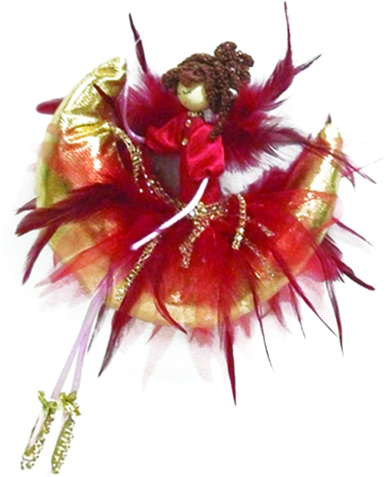 51cm Hanging Angel on Moon - Gold/Red