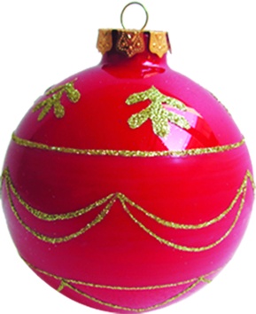 10cm Glittered Patterned Glass Ball - Red/Gold
