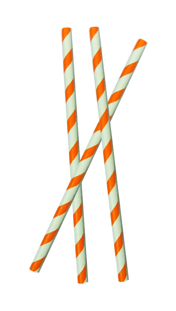 20cm x 6mm Eco-Friendly Paper Straws - Orange/White, Biodegradable, Eco-friendly and Individually Wrapped