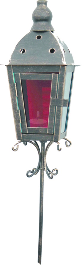 25cm x 10cm x 10cm Brushed Lantern w/ Stick and Coloured Glass