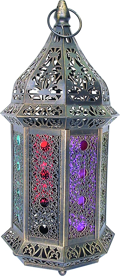 Brushed Lantern with Coloured Glass, 61.5cm