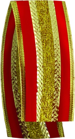 9.1m x 6.3cm Glittered Satin Ribbon - Red/Gold