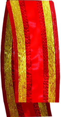 9.1m x 6.3cm Glittered Satin Ribbon - Red/Gold