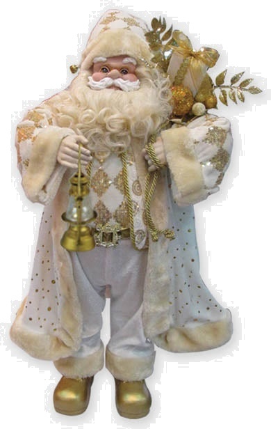 18" Standing Santa w/ Lamp - Ivory/Gold