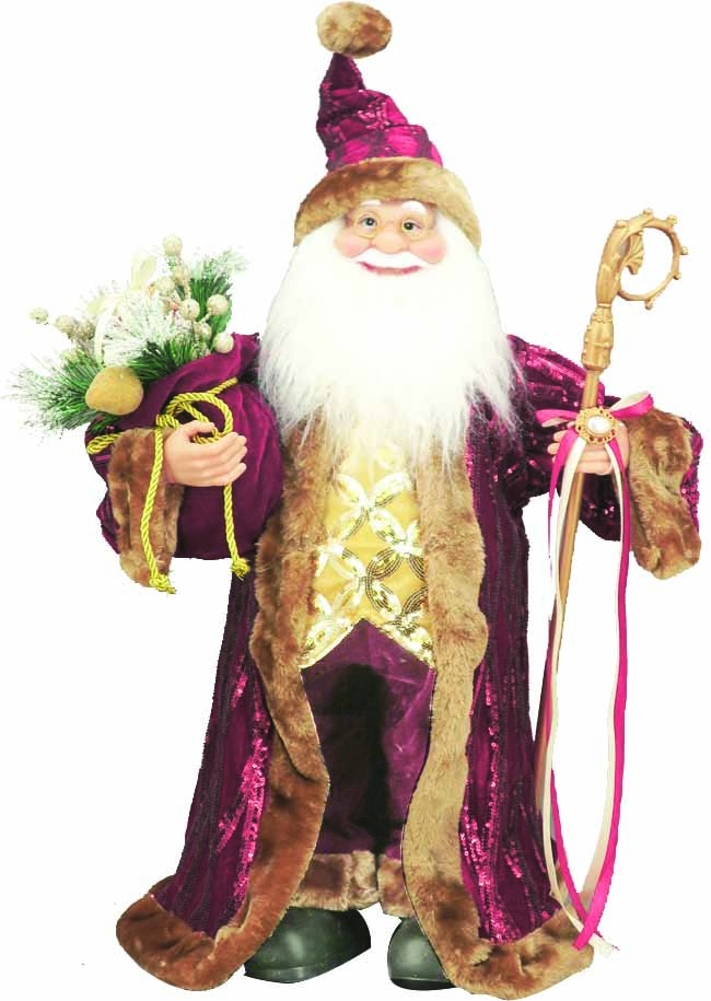 48" Standing Santa - Burgundy/Gold