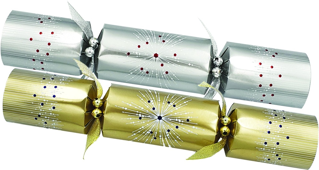 30cm Luxury Crackers w/ Starburst Design - Gold/Silver