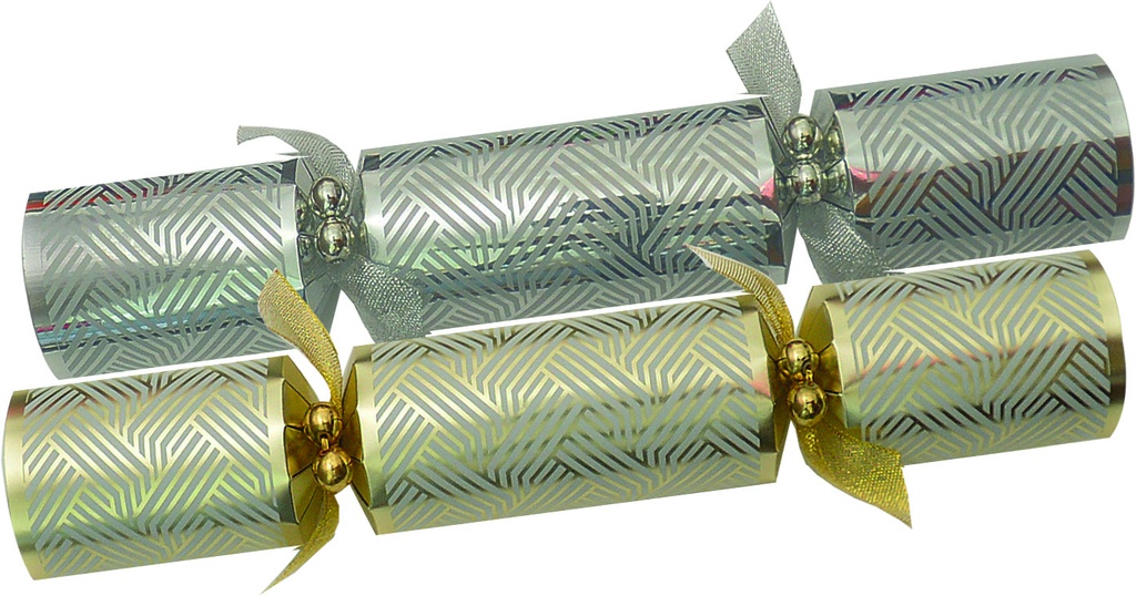 30cm Luxury Crackers w/ Lined Pattern - Gold/Silver