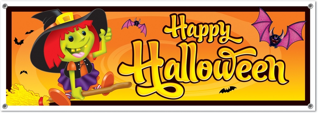 1.5m x 53cm Happy Halloween Sign Banner - Orange/Yellow,/Red/Black