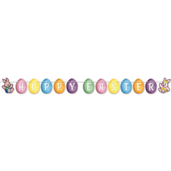 Easter Streamer 6 1/4"x 8', prtd 2 sides w/ different designs, assembly required.