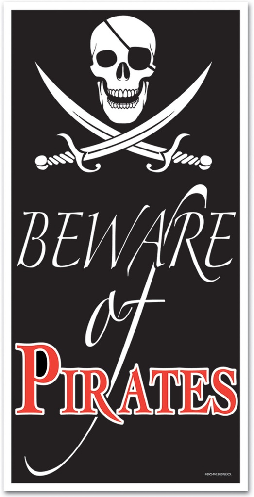 1.5m x 76cm Beware Of Pirates Door Cover - Black/Red/White