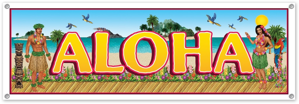 1.5m x 53cm Aloha Tropical Beach Sign Banner - Yellow, Green, Blue