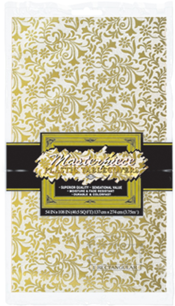 2.7m x 1.35m Plastic Lace Rectangular Tablecover - Gold