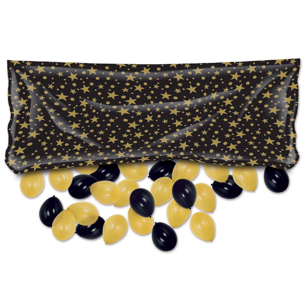 Plastic Balloon Bag, Black & gold; bag only_no balloons