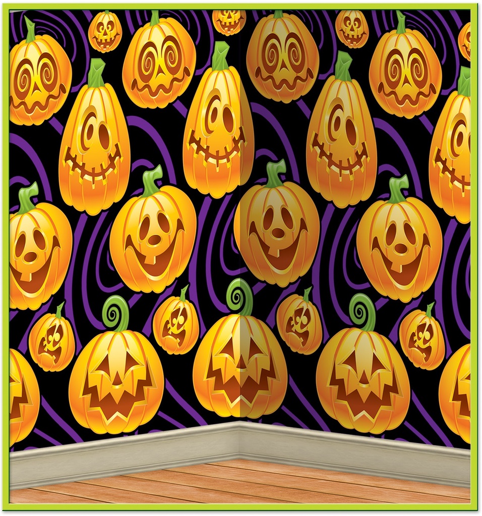 9m x 1.2m Jack-O-Lantern Backdrop Insta-theme - Orange/Black