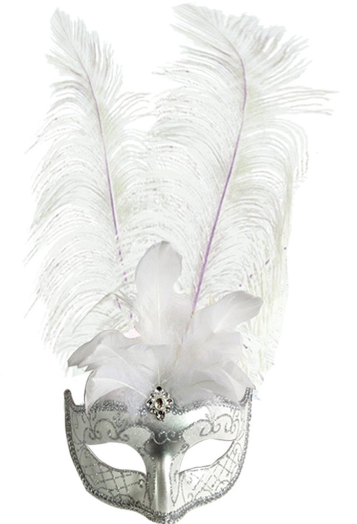Feather Mask - White/Silver
