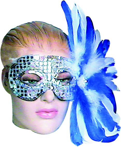 Silver Mask with Dark Blue/White Feather