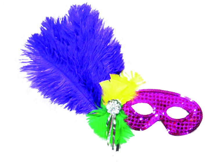 Magenta Mask with Green/Yellow/Purple Feather