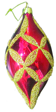 14cm Decorative Glass Oval - Gold/Red