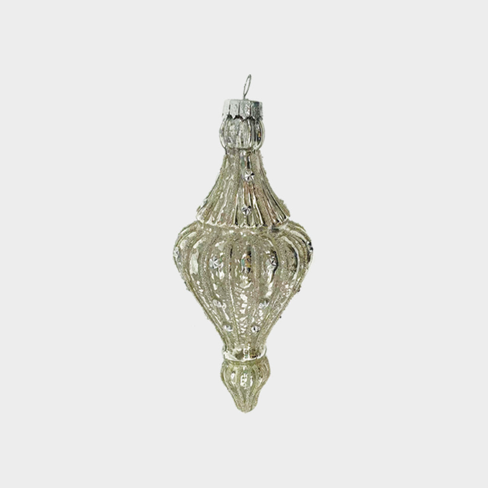 16.5cm Glittered Glass Finial - Antique Silver