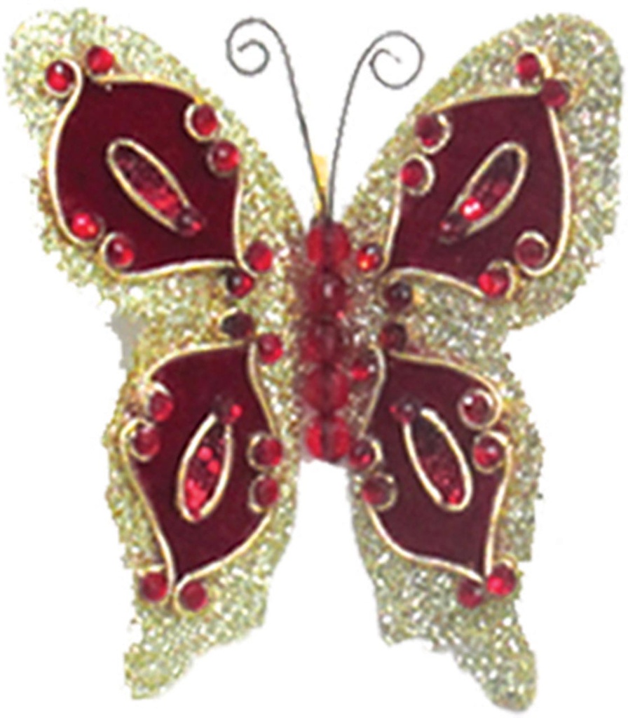 15cm Hanging Ornament Butterfly - Red/Champagne