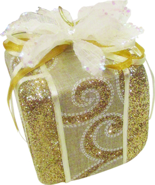 10cm Glittered Fabric Gift Box - Gold