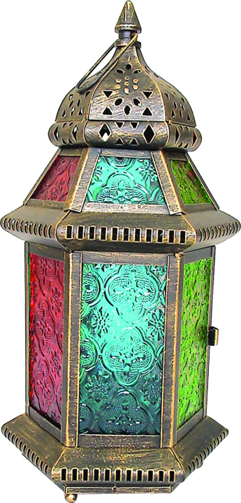 Brushed Lantern with Coloured Glass, 29cm