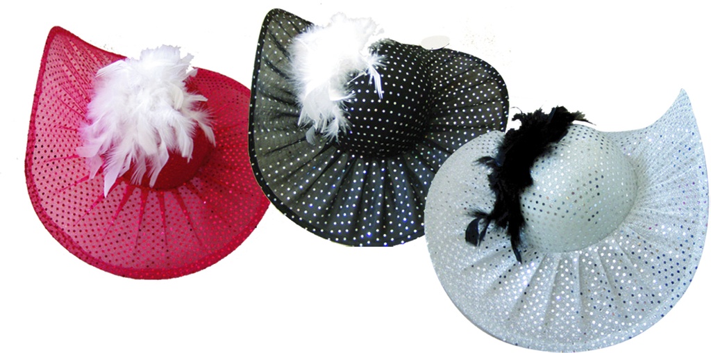 Large Hat w/White Feather- Blue