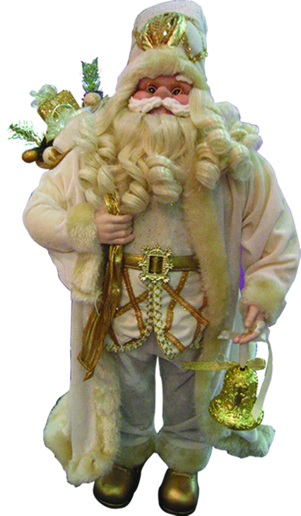 36" Standing Santa with Bell - White