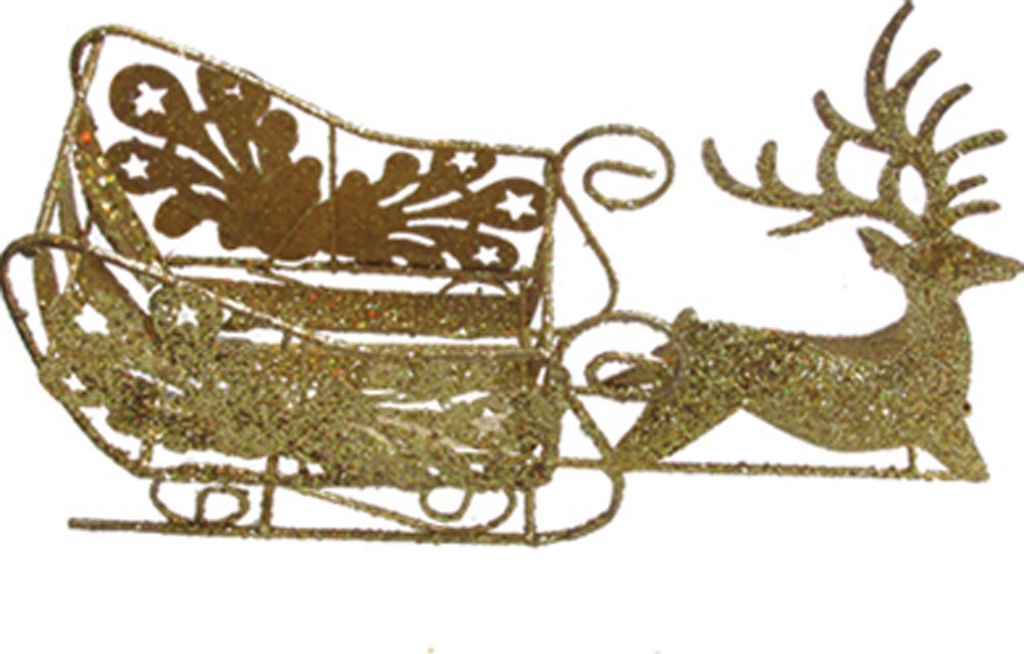 Metallic Reindeer with Sleigh, 25cm