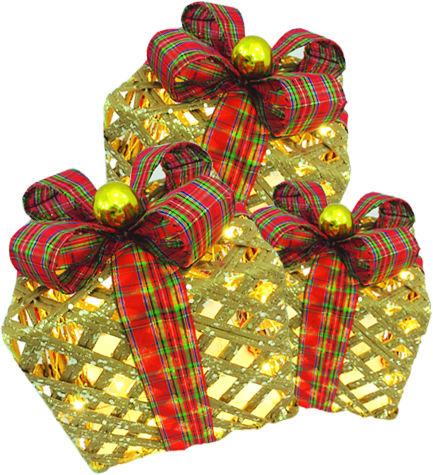 15, 20, 25cm Light-up Gift Box Set - Natural/Tartan