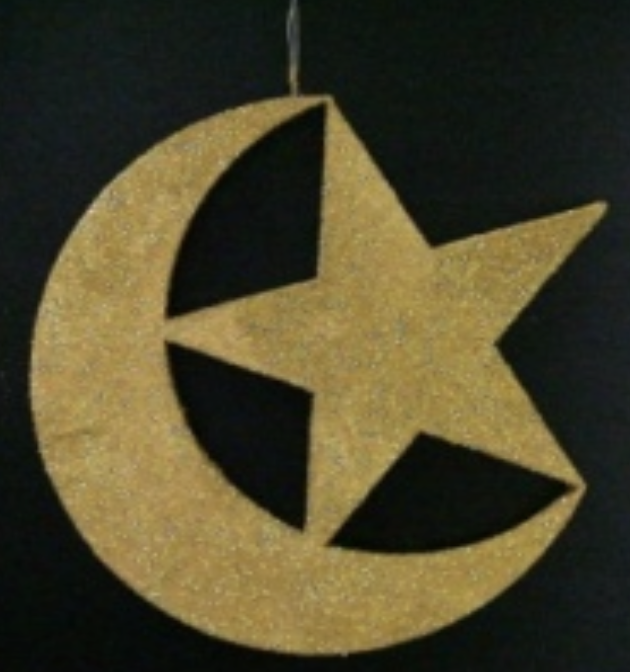 28cm Hanging Glittered Acrylic Crescent and Star - Gold