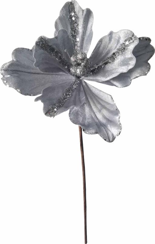 24cm Sequined Magnolia - Silver