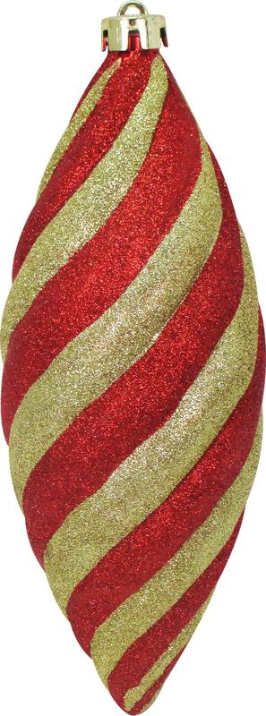 30cm Glittered Ridged Oval Tear Drop - Gold/Red