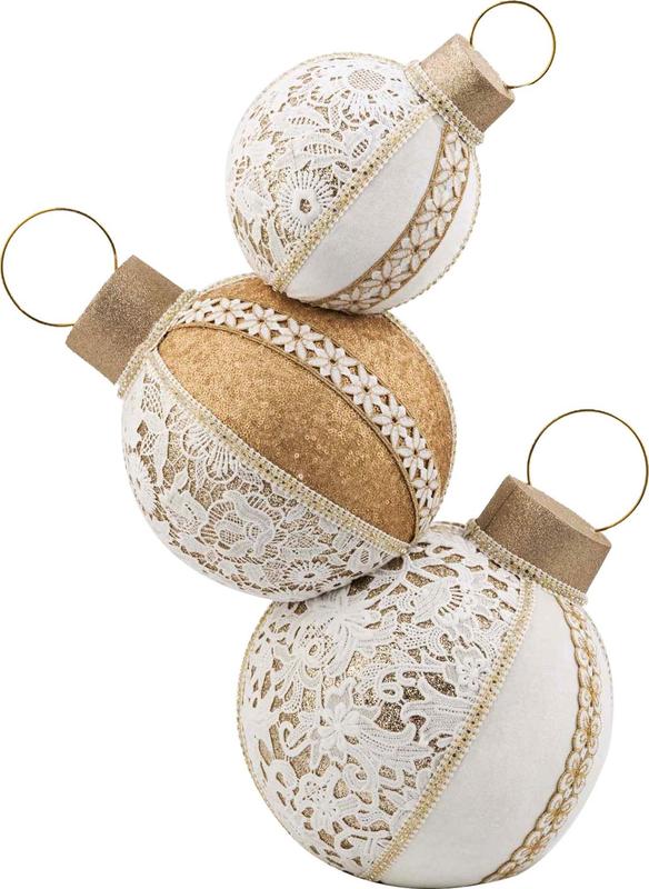 60cm Stack of Baubles - White/Gold