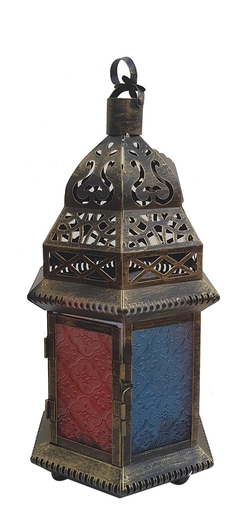 35cm Brushed Lantern with Coloured Glass