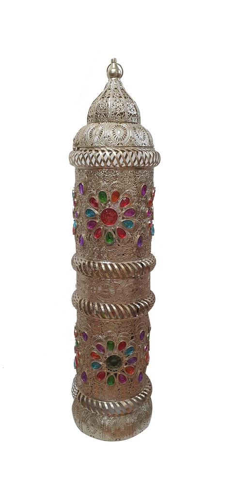 Brushed Lantern with Coloured Glass, 106cm