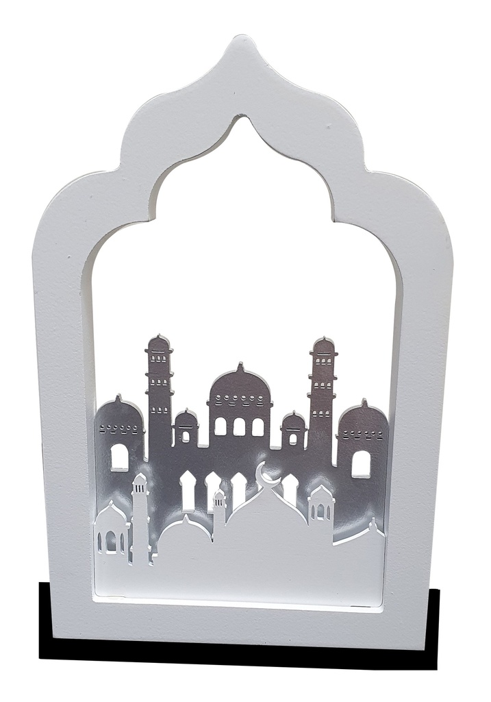 20cm High Mosque Centerpiece, White/ Silver  