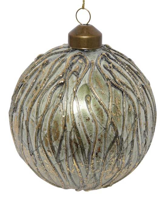 10cm Glass Ball - Green/Gold