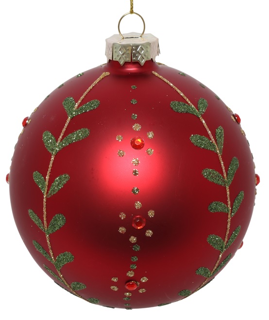 10cm Glittered Glass Ball - Red/Green/Gold
